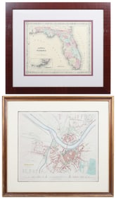 2 PC. FRAMED ANTIQUE HAND-COLORED MAPS