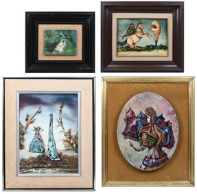 4PC. MEXICAN SURREALIST PAINTING LOT