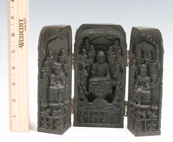 3 PANEL FOLDING TEMPLE CARVING