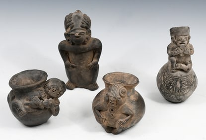 4 PC. PRE-COLUMBIAN POTTERY FIGURAL VESSELS