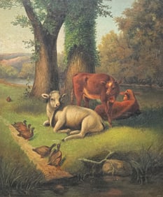 LARGE COW PAINTING IN THE STYLE OF A.F. TAIT