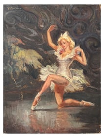 ILLEGIBLY SIGNED MID-CENTURY BALLERINA PAINTING