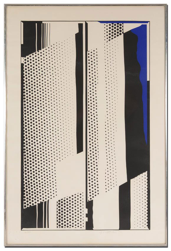 ROY LICHTENSTEIN SERIGRAPH “TWIN MIRRORS”: LICHTENSTEIN, Roy, (American, 1923-1997): "Twin Mirrors", Colored Serigraph, Sight size 38 1/2" x 25 3/4", signed lower right, dated '70, #'d 16/250 lower left, encased in original chromed metal frame