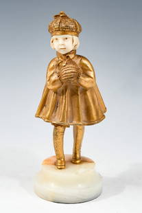 CHIPARUS SCHOOLGIRL BRONZE: CHIPARUS SCHOOLGIRL BRONZE: Bronze, 6.5" in height, signed in the bronze, mounted on an onyx/quartz base, overall 7.75" in height.