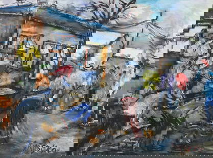 JOE MASEKO STREET SCENE PAINTING: MASEKO, Joe, (South African, 20th Century): South African Street Scene, Watercolor, sight size 21.5” x 28.5”, signed lower right, framed, 36” x 43”.