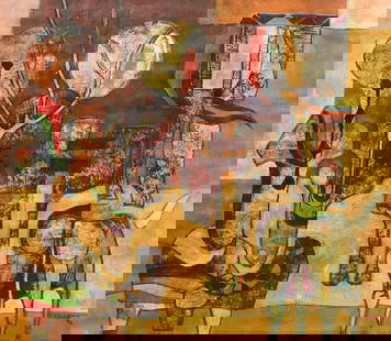 SPEELMAN MAHLANGU HORSE AND RIDER PAINTING: MAHLANGU, Speelman, (South African, 1958-2004): Horse and Rider, Oil/Canvas, sight size 26” x 39”, signed lower right, dated ’96, framed, 36” x 40”.