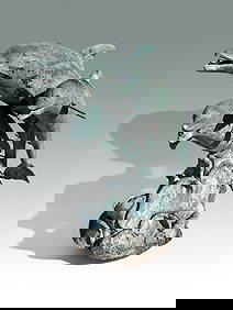 LARGE THREE DOLPHIN PATINATED BRONZE FOUNTAIN (1 of 5)