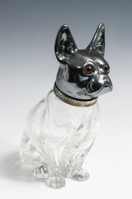 AUSTRIAN SILVER PLATE FRENCH BULLDOG DECANTER