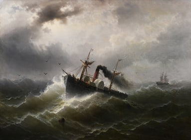 LARGE ALBERT RIEGER DRAMATIC MARITIME PAINTING