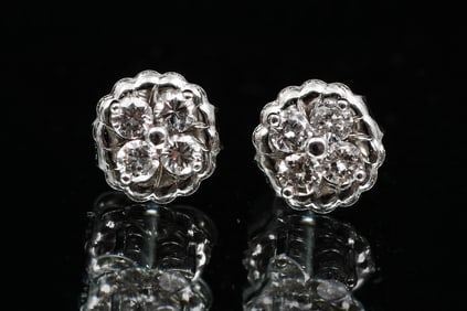 PLATINUM .61 CTW DIAMOND CLUSTER EARRINGS