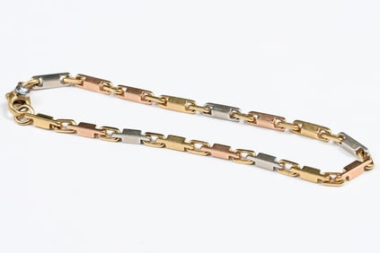 18K GOLD .15CT DIAMOND TRI-TONE BRACELET