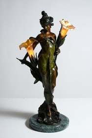 AFTER P. ROCHE ART NOUVEAU "DIANA" BRONZE LAMP