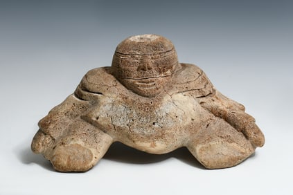 CARVED FIGURAL WHALE VERTEBRAE SCULPTURE