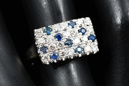 14K GOLD DIAMOND & SAPPHIRE DECK RING