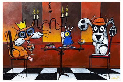 LARGE DIEGO LUKEZIC PAINTING "FRIENDLY GAME"