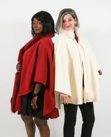 PAIR OF FOX TRIMMED CASHMERE WRAPS - NEW WITH TAGS