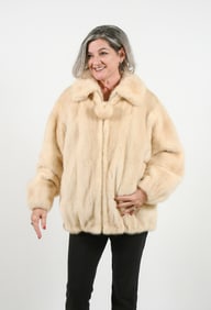 LUSCIOUS WHITE MINK JACKET W/ MINK POM-POM