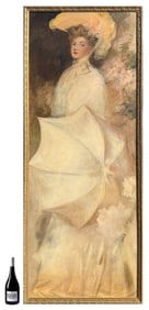 LARGE MARY CURTIS RICHARDSON LADY WITH PARASOL PAINTING