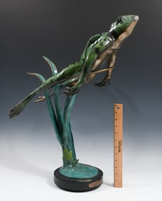 LARGE G. MANCINI PATINATED BRONZE FROG SCULPTURE