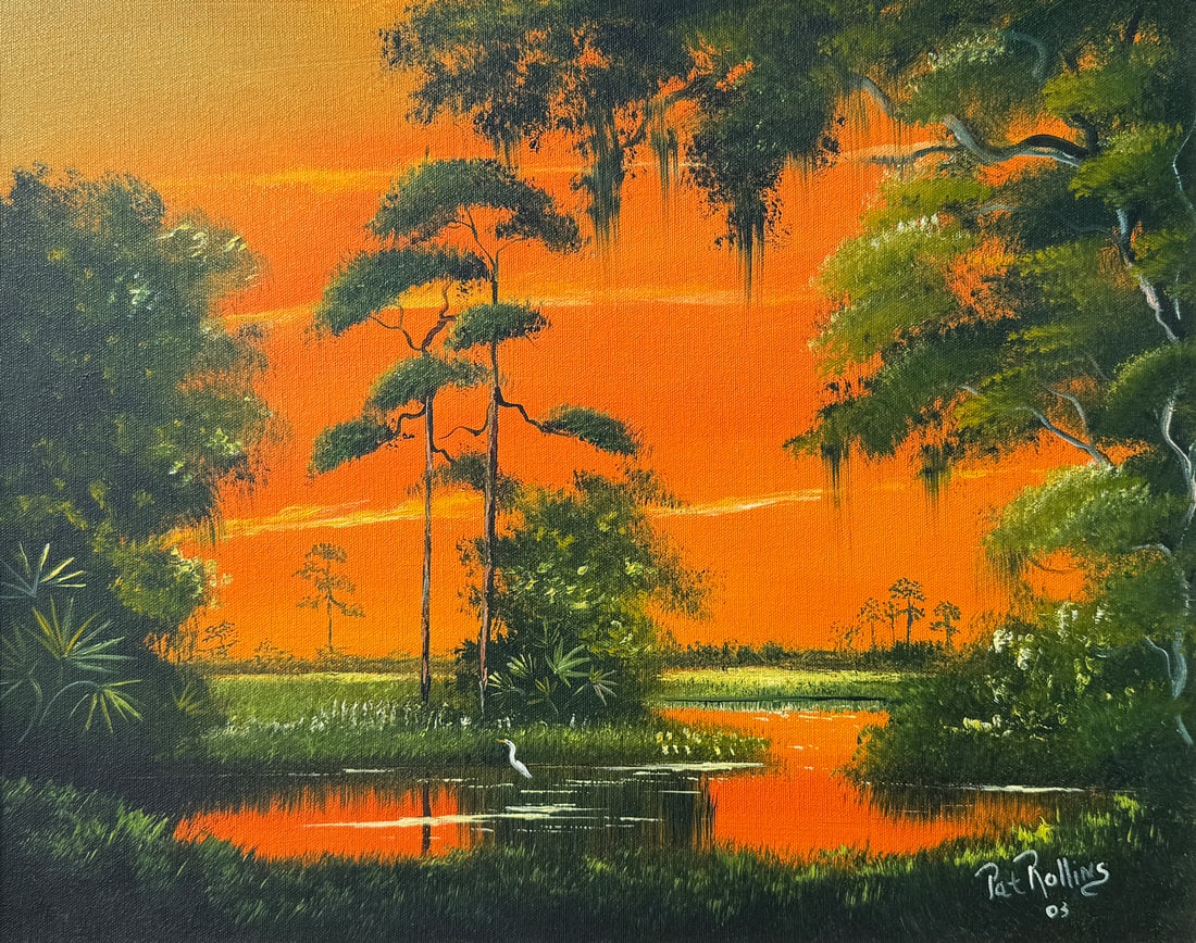 PAT ROLLINS FIRE SKY FLORIDA HIGHWAYMEN-STYLE PAINTING (1 of 4)