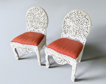 PAIR CARVED BURMESE PARLOR CHAIRS