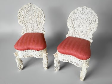 PAIR CARVED BURMESE PARLOR CHAIRS