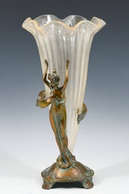 KRUFT BRONZE MOUVEAU WOMAN W/ VASE