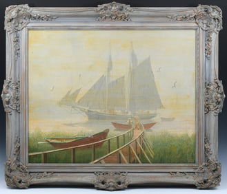 BRUCE ROBERTS OIL PAINTING TALL SHIP AT SEA