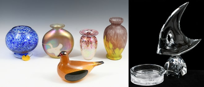 5 PC. ART GLASS VASES & SCULPTURE