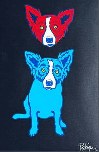 GEORGE RODRIGUE "MISCHIEF ON MY MIND" SERIGRAPH: RODRIGUE, George, (American, 1944-2013): "Mischief on my Mind", Serigraph, sight size 33.5" x 23", signed lower right and numbered 40/90, black lacquer frame, 49" x 38.5". Sold with original invoice