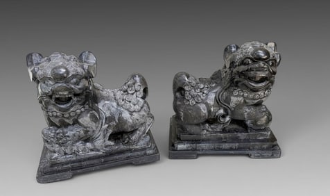 PR. CARVED HARDSTONE FOO DOGS