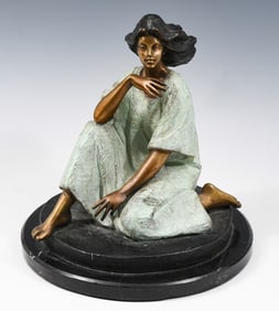 VICTOR GUTIERREZ SEATED WOMAN BRONZE SCULPTURE