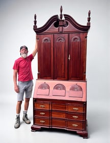 19TH C MAHOGANY SECRETARY W/ BOOKCASE TOP