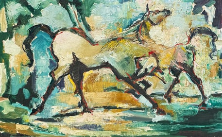 EARLY DAVID ANDERSON PAINTING OF WILD HORSES
