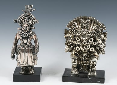 2 SILVER CLAD AZTEC FIGURES