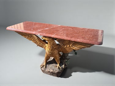 CHESTER FIELDS BRONZE EAGLE MARBLE TOP TABLE