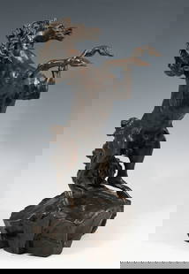 LEROY NEIMAN BRONZE OF REARING STALLION: NEIMAN, Leroy, (American, 1921-2012): "Defiant", Rearing Stallion Bronze with dark brown patina, 13.25"h, 246/350 numbered on base, stamped Joel Meisner & Co. foundry mark, dated 83.