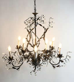 10-LIGHT BLACK METAL & CRYSTAL CHANDELIER