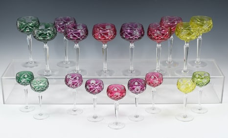 19 PC. BOHEMIAN MULTICOLOR CUT TO CLEAR STEMWARE