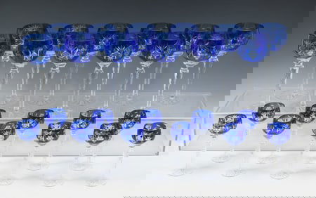 23 PC. BOHEMIAN COBALT CUT TO CLEAR STEMWARE