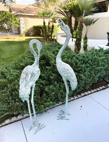 PR CAST BRONZE STANDING GARDEN CRANE SCULPTURES