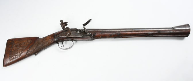 18TH-CENTURY SILVER INLAID BLUNDERBUSS PISTOL