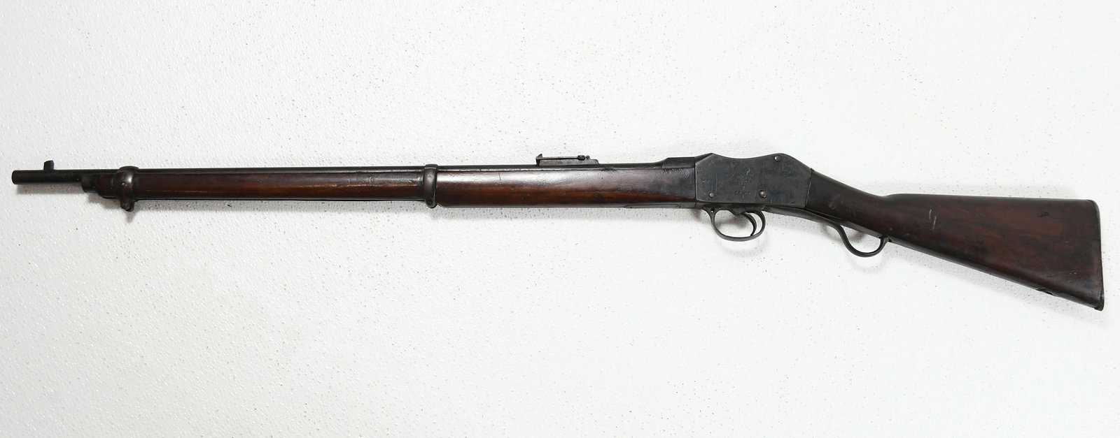 ENFIELD 1895 .303 LEVER ACTION RIFLE: ENFIELD 1895 .303 LEVER ACTION RIFLE: 19th-Century Lee Enfield Lever-Action rifle with flip sight on the top of the barrel. Numerous hallmarks on the action including "Enfield 1895" and "LSA Co. 1881"