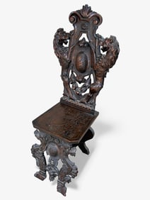 19TH-C. ITALIAN RENAISSANCE CARVED LION HALL CHAIR