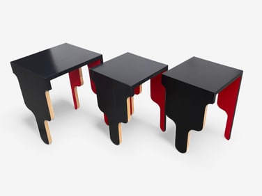 3 DECORATED FOGO ISLAND MODERNE SIDE TABLES