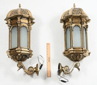 PAIR OF LARGE CONTEMPORARY BRASS SCONCES