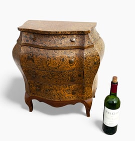 DIMINUTIVE 4- DRAWER BURLWOOD BOMBAY CHEST