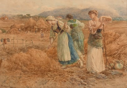 LARGE BATTAGLIA PAINTING WORKERS IN THE FIELD