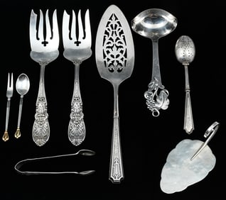 9 PC. ORNATE STERLING SILVER SERVING PIECES