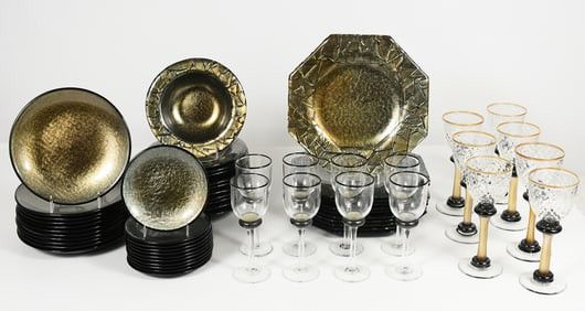 59 PC. HATHCOAT STUDIOS FUSED GLASS DINNERWARE
